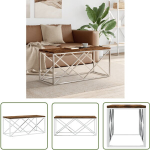 vidaXL Industrieel Design - Salontafel - Salontafel roestvrij staal en massief hergebruikt hout - Roestvrij Staal - Houten Salontafel - Vintage Meubilair