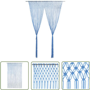 vidaXL Macrame Gordijn - Draadgordijn - Gordijn macramé 140x240 cm katoen blauw - Kamer Scheidingswand - Achtergrondsdecoratie - Blauwe Gordijnen