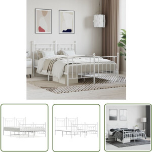 vidaXL Metalen Bedframe - Robuust Bedframe - Bedframe met hoofd- en voeteneinde metaal wit 140x200 cm - Wit Bedframe - Staal Bedframe - Tweepersoons Bed