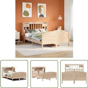 vidaXL Houten Bed - Bed - Bed met boekenkast zonder matras massief grenenhout 140x200 cm - Slaapkamersuite - Bibliotheekbed - Stapelbaar Bed