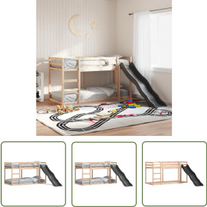 vidaXL Kinderbed - Stapelbed - Stapelbed met glijbaan en ladder massief grenenhout 80x200 cm - Grenenhouten Bed - Glijbaan - Halfhoogslaper