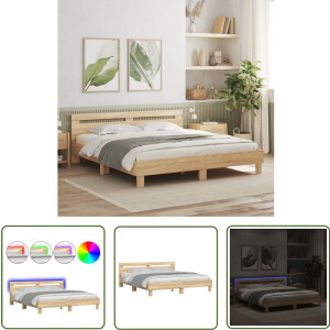 vidaXL Bedframe - Slaapkamers - Bedframe met hoofdeinde en LED sonoma eikenkleurig 160x200 cm - Houten Bed - Led Lamp - Sonoma Eiken