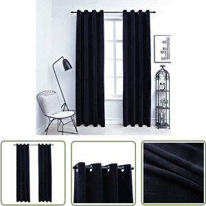 vidaXL Zwarte Gordijnen - Fluwelen Gordijnen - Gordijn verduisterend met ringen 2 st 140x225 cm fluweel zwart - Gordijnen Voor Woonkamer - Gordijnen Voor Slaapkamer - Gordijnen Met Ringen