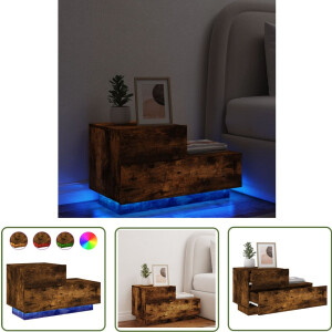 vidaXL Led Verlichting - Nachtkastje - Nachtkastje met LED-verlichting 70x36x40,5 cm gerookt eiken - Kastje - Bedroom Furniture - Houten Kast