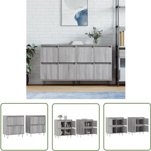vidaXL Grijze Dressoirs - Dressoirs - Dressoirs 2 st bewerkt hout grijs sonoma eikenkleurig - Houten Dressoirs - Bewerkt Hout - Sonoma Eiken Kleur