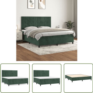 vidaXL Boxspring - Fluweel - Donkergroen - 160x200 cm Boxspringbed - Tweepersoons Bed - Donkere Kleuren - Fluweel Bed - Verstelbaar Hoofdbord