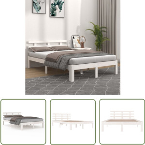 vidaXL Massief Grenen - Houten Bedframe - Bedframe massief hout wit 180x200 cm - King Size Bed - Wit Bed - Bed Met Hoofdbord