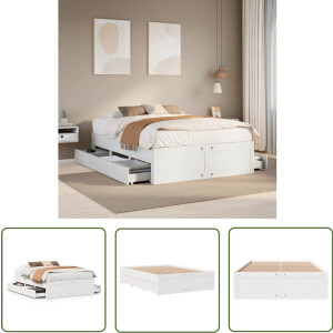 vidaXL Houten Bed - Bedframe - Bedframe zonder matras met lades grenenhout wit 160x200 cm - Slaapkamers - Bedkasten - Boxspring