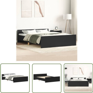 vidaXL Houten Bedframe - Zwarte Bedframe - Bedframe met hoofd- en voeteneinde zwart 135x190 cm - Boxspring Bed - Tweepersoons Bed - King Size Bed