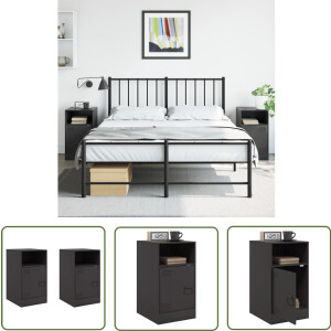 vidaXL Zwarte Nachtkastjes - Nachtkastjes - Nachtkastjes 2 st 34,5x39x62 cm staal zwart - Staal Nachtkastjes - Design Nachtkastjes - Slaapkamers Decoratie