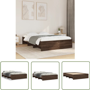 vidaXL Houten Bed - Bed Frame - Bedframe bewerkt hout bruin eikenkleur 135x190 cm - Bruine Eiken Kleur - Tweepersoons Bed - Boxspring Bed