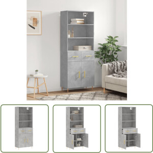 vidaXL Betongrijs - Hoge Kast - Hoge kast 69,5x34x180 cm bewerkt hout betongrijs - Houten Kast - Opslagoplossing - Woonaccessoires