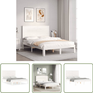 vidaXL Wit Houten Bedframe - 120x190 cm Massief Hout Bed - Grenenhout Bed - Wit Bed - Tweepersoons Bed - Boxspring Bed