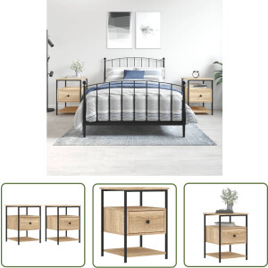 vidaXL Kastje - Nachtkastje - Nachtkastjes 2 st 40x42x56 cm bewerkt hout sonoma eikenkleurig - Slaapkamermeubel - Houten Meubel - Bruine Meubel