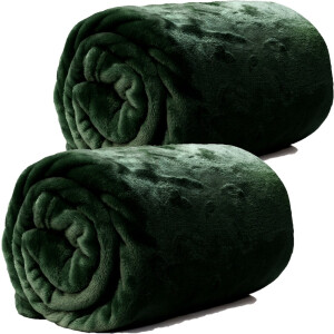 Unique Living Plaid/deken - 2x - fleece - smaragd groen - polyester - 130 x 180 cm