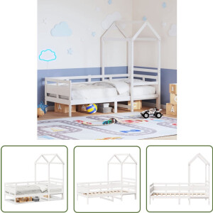 vidaXL Kinderbed - Slaapbank - Slaapbank met bedhuis 80x200 cm massief grenenhout wit - Bed Met Lade - Massief Hout - Grenenhout