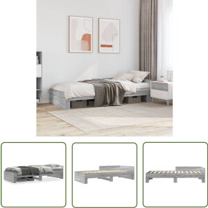 vidaXL Houten Bed Frame - Slaapcomfort - Bedframe bewerkt hout grijs sonoma eikenkleurig 90x190 cm - Bed Frame 90x190 - Grijze Bedbank - Sonoma Eiken