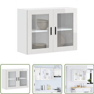 vidaXL Wandkast - Keuken Kast - Keukenwandkast met glazen deur Porto hoogglans wit - Opslagoplossing - Keuken Organisatie - Houten Kast