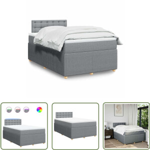 vidaXL Bed Frame - Boxspring - Boxspring met matras stof lichtgrijs 120x190 cm - Led Verlichting - Pocketveringmatras - Tweepersoonsbed