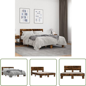 vidaXL Houten Bed - Bedframe - Bedframe bewerkt hout metaal gerookt eikenkleurig 120x190 cm - Bruine Bed - Tweepersoonsbed - Slaapcomfort