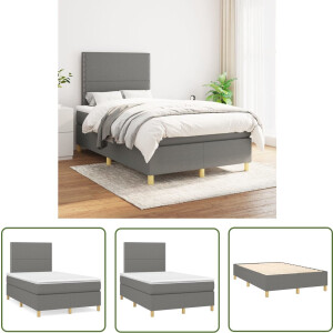 vidaXL Donkere Kleuren - Boxspring Bed - Boxspring met matras stof donkergrijs 120x200 cm - Tweepersoonsbed - Pocketveer Matras - Middenhard Matras