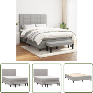 vidaXL Slaapcomfort - Boxspring Bed - Boxspring met matras stof lichtgrijs 140x190 cm - Boxspring Frame - Tweepersoons Bed - Grijs Bed