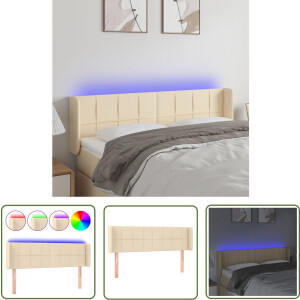 vidaXL Hoofdbord Met Led - Hoofd Bord Led - Hoofdbord LED 147x16x78/88 cm stof crèmekleurig - Creme Hoofdbord - Led Lampen - Slaap Kamer Decoratie