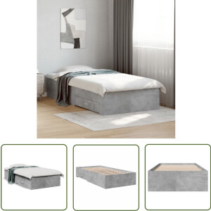 vidaXL Houten Bed - Bed Frame - Bedframe met lades bewerkt hout betongrijs 100x200 cm - Tweepersoonsbed - Beton Grijs - Bed Met Lade