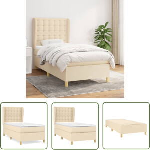 vidaXL Boxspring - Boxspringbed - Boxspring met matras stof crèmekleurig 80x200 cm - Bed - Slaapcomfort - Pocketing Matras