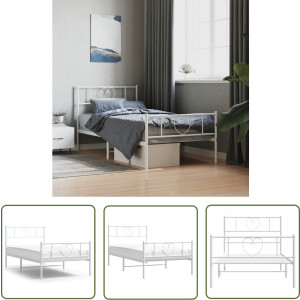 The Living Store Bedframe met hoofd- en voeteneinde metaal wit 75x190 cm - Metalen Bedframe - Klassiek Bed - Wit Bed - Bed Met Opbergruimte - Staal Bedframe
