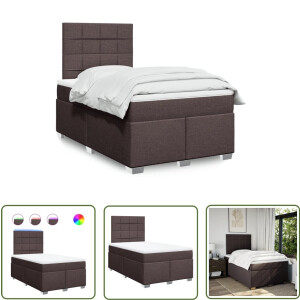 vidaXL Boxspringbed - Boxspring - Boxspring met matras stof donkerbruin 120x190 cm - Matras - Led Verlichting - Hoofdbord