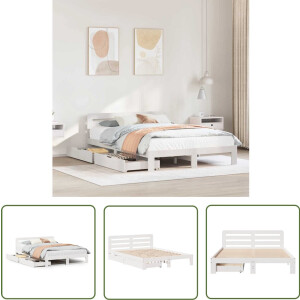vidaXL Bedframe - Grenenhout - 140x190 cm - Wit Bedframe - Houten Bed - Tweepersoonsbed - Boxspring - Stapelbare Bedbodems