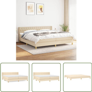 vidaXL Boxspring - crème - 200x200 cm - Inclusief Matras Boxspringbed - Cremekleurig - Tweepersoonsbed - Pocketed Verenmatras - Middenhard