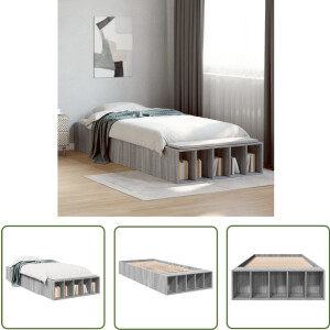 vidaXL Houten Bed - Bed Frame - Bedframe bewerkt hout grijs sonoma eikenkleurig 90x190 cm - Grijze Bed - Sonoma Eiken Bed - Tweepersoons Bed