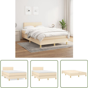 vidaXL Boxspring - Boxspringbed - Boxspring met matras stof crèmekleurig 120x200 cm - Creme Kleurig - Tweepersoons Bed - Pocketveer Matras