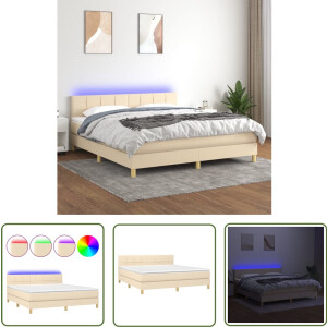 vidaXL Boxspring met LED 180x200 cm - Crèmekleurig Boxspring - Led Lamp - Slaapcomfort - Creme Kleurtje - Tweepersoonsbed