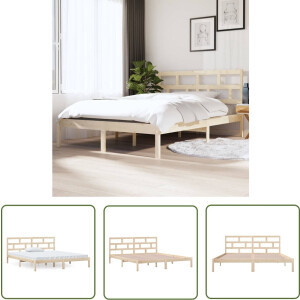 vidaXL Massief Grenenhout - Houten Bedframe - Bedframe massief hout 135x190 cm - Bedframe 135x190 Cm - Tweepersoons Bed - Modern Bedframe