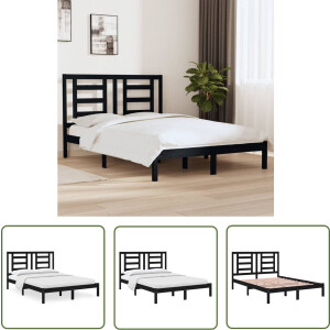 vidaXL Massief Grenenhout - Houten Bedframe - Bedframe massief grenenhout zwart 140x190 cm - Zwarte Bedframe - Tweepersoons Bed - Modern Bed