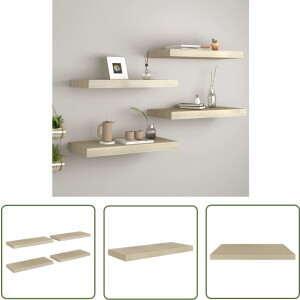 vidaXL Houten Wandplank - Wandplank - Wandschappen zwevend 4 st 60x23,5x3,8 cm MDF eikenkleurig - Mdf Wandplank - Eiken Kleur - Zwevende Wandplank