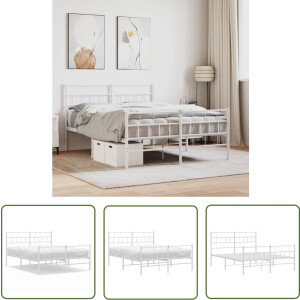 vidaXL Metalen Bed - Klassieke Bed Frame - Bedframe met hoofd- en voeteneinde metaal wit 140x200 cm - Wit Bed - Staal Bedframe - Boxspring Bed