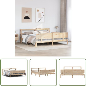 vidaXL Houten Bed - Bedframe - Bedframe met hoofdbord massief grenenhout 180x200 cm - Grenen Hout - Slaapkamervloerisolator - Slaapcomfort
