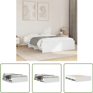 vidaXL Houten Bed - Bed Frame - Bedframe bewerkt hout wit 135x190 cm - Wit Bed - Boxspring - Slaapcomfort