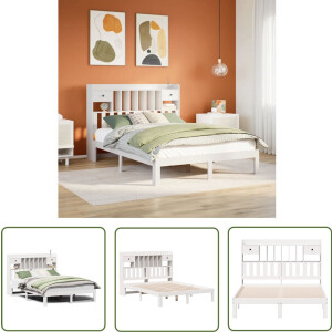 vidaXL Houten Bed - Bed - Bed met boekenkast zonder matras grenenhout wit 140x190 cm - Bibliotheekbed - Slaapkamersuite - Boekenkast