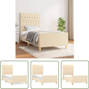 vidaXL Houten Bed - Bed Frame - Bedframe zonder matras 100x200 cm stof crèmekleurig - Creme Bed - Tweepersoons Bed - Boxspring Bed