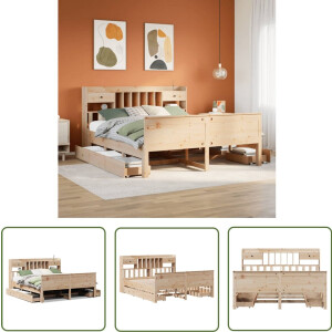 vidaXL Houten Bed - Bed - Bed met boekenkast zonder matras massief grenenhout 180x200 cm - Bed Met Kast - Bibliotheekbed - Slaapkamerdecoratie
