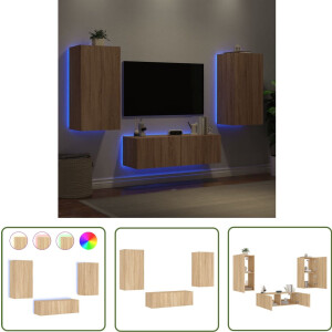 vidaXL Tv-meubel - Tv-kast - 3-delige Tv-wandmeubelset met LED-verlichting sonoma eikenkleur - Wandmeubel - Led-verlichting - Sonoma Eiken