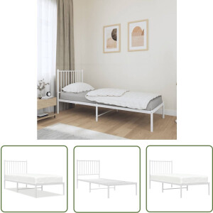 vidaXL Klassiek Bed - Metalen Bedframe - Bedframe met hoofdbord zonder matras metaal wit 75x190 cm - Bed Frame Wit - Opbergruimte Bed - Boxspring Bed