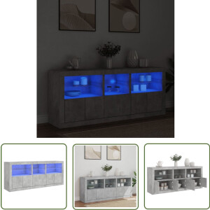 vidaXL Kast - Dressoir - Dressoir met LED-verlichting 162x37x67 cm betongrijs - Led Verlichting - Beton Grijs - Houten Dressoir