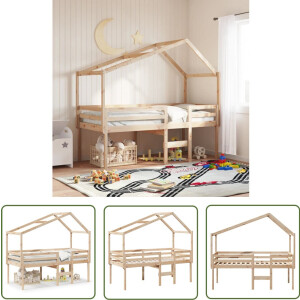 vidaXL Bedhuis - Hoogslaper - Hoogslaper met bedhuis massief grenenhout 80x200 cm - Houten Bed - Kinderbed - Grenenhout Bed