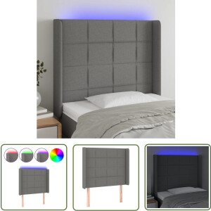 vidaXL Hoofdbord Grijs - Hoofd Bord Led - Hoofdbord LED 83x16x118/128 cm stof donkergrijs - Hoofdbord Met Led - Slaapkamers Decoratie - Comfortabel Hoofdbord